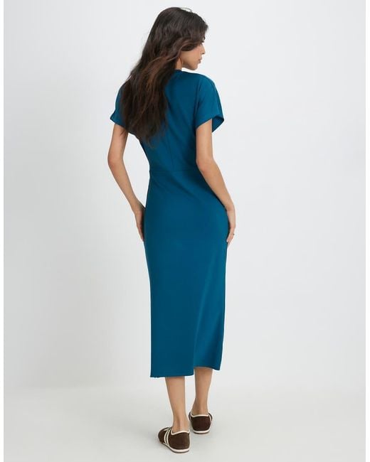 River Island Blue Premium Short Sleeve Tie Side Midi Dress