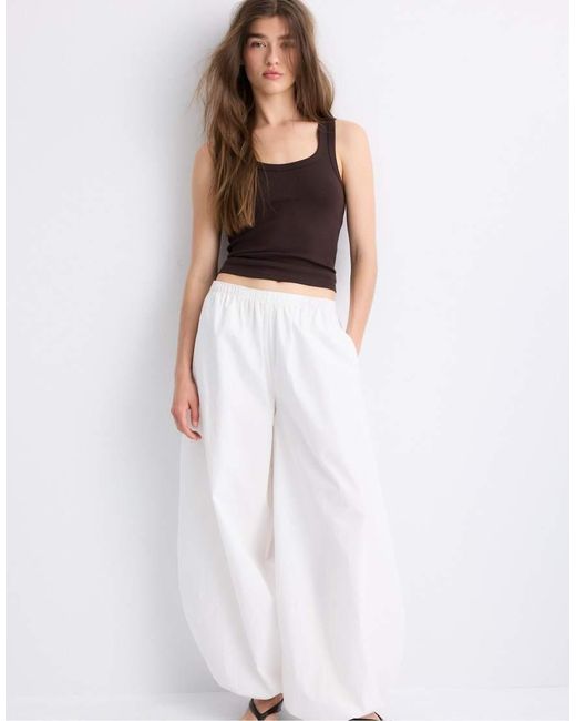 Stradivarius White Ribbed Racerback T-Shirt