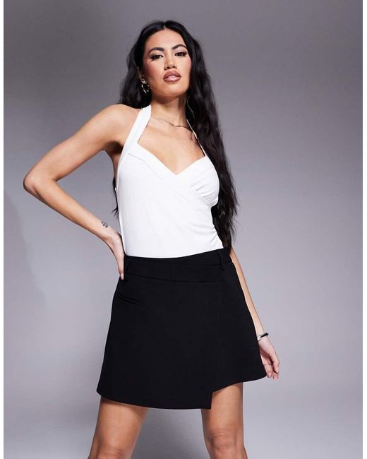 River Island Black Pleated Asymmetric Front Pocket Skort