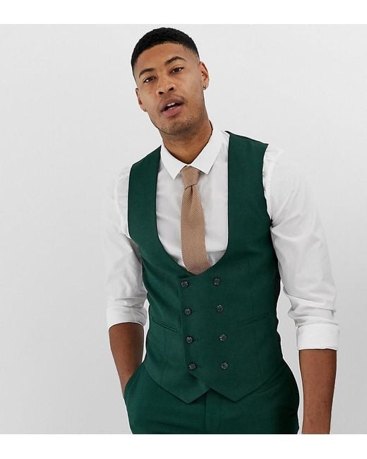 ASOS Tall Wedding Skinny Suit Vest In Forest Green Micro Texture for men