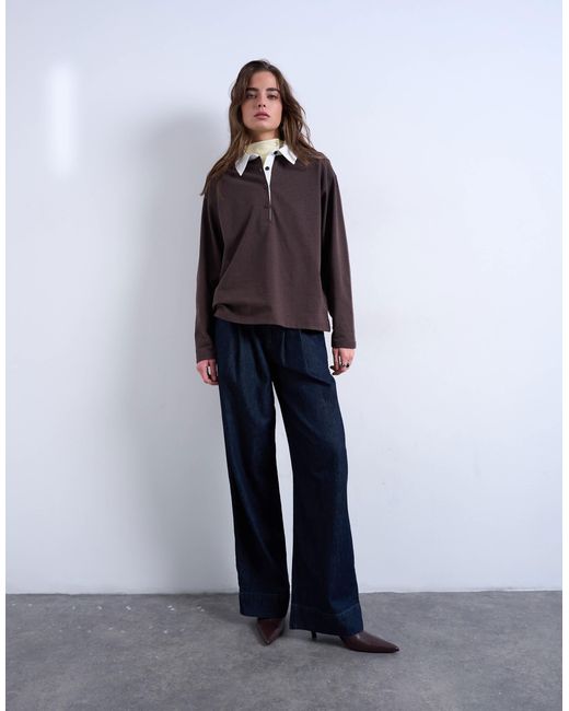 TOPSHOP Blue – langärmliges rugby-polohemd