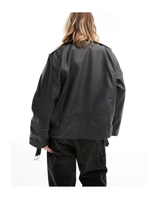 ONLY Black Faux Leather Oversized Jacket
