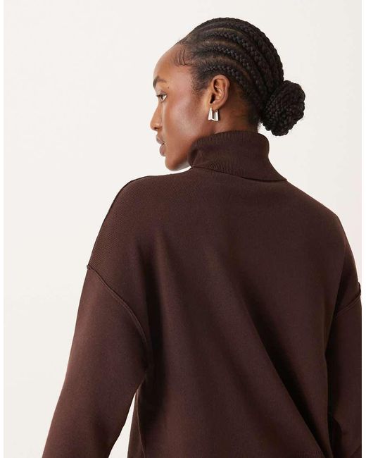 Vila Brown High Neck Oversized Jumper With Seam Detail