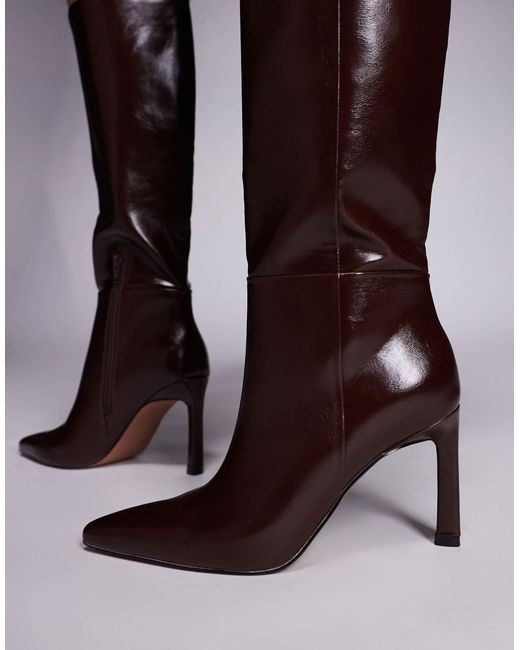 ASOS Brown Charmed Heeled Knee Boots