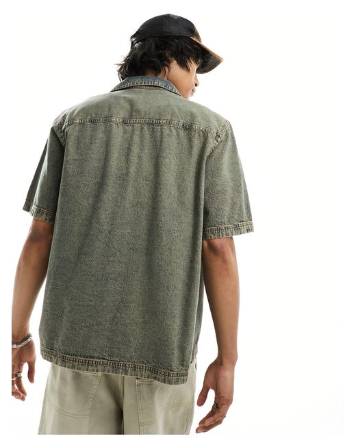 ASOS – locker geschnittenes hemd aus verwaschenem denim mit reverskragen in Green für Herren