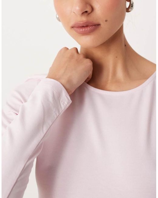 Gina Tricot Pink Jersey Long Sleeve Top With Crew Neck