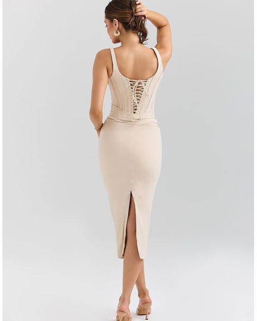House Of Cb White Samya Almond Corset Midi Dress