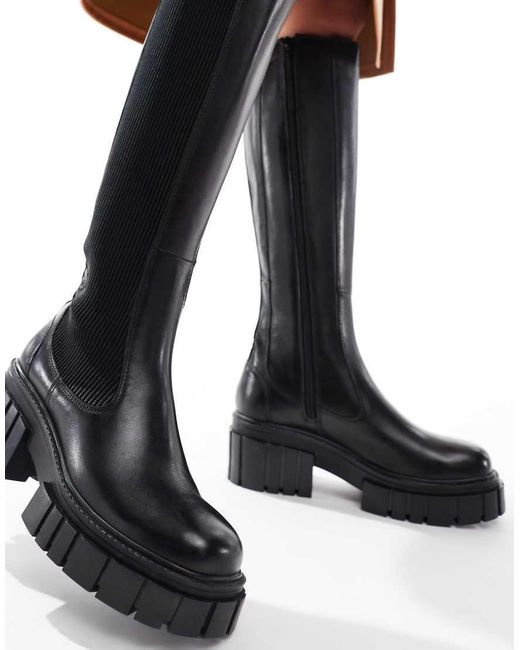 OFF THE HOOK Black 'Brentwood' Stylish High-Knee Leather Boots