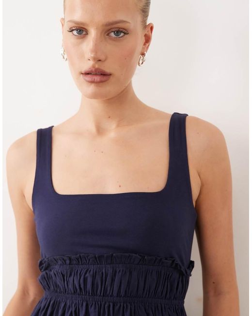 ASOS Blue Square Neck Cotton Sundress With Cutwork Floral