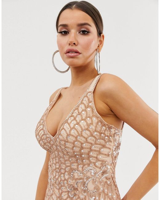 asos design embellished faux feather hem maxi dress ASOS Embellished Faux Feather Hem Maxi Dress in Pink