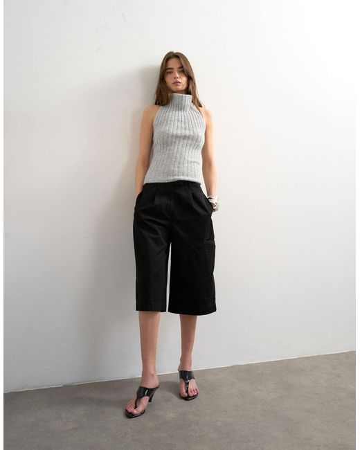 TOPSHOP Blue Knit Draped Neck Top