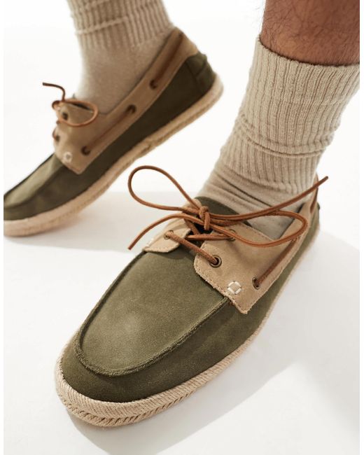 Perez - chaussures bateau style espadrilles en daim - kaki et taupe Schuh pour homme en coloris Green