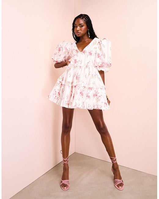ASOS Pink Cotton Poplin Blouson Sleeve Skater Mini Dress