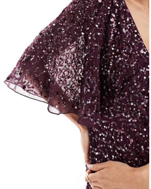 Maya Purple Embellished Angel Sleeve Maxi Dress