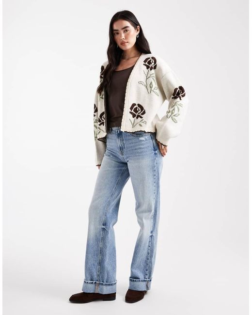 Miss Selfridge Blue Floral Edge To Edge Cardigan