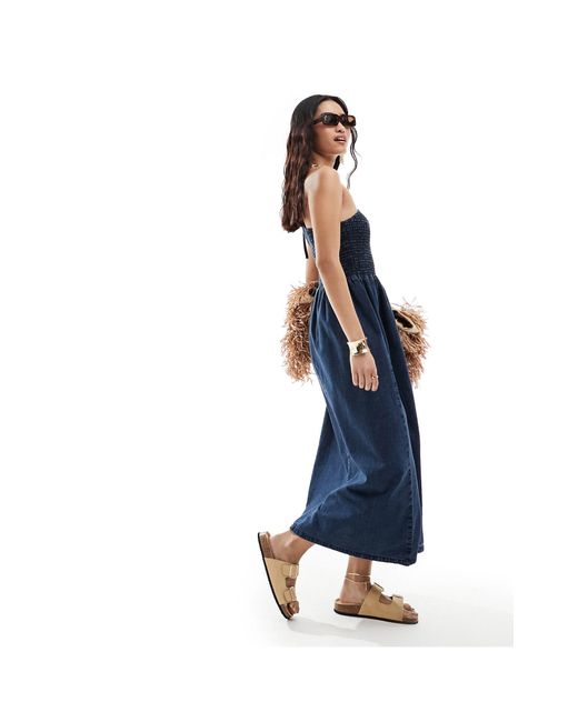 ASOS Blue Soft Denim Midi Dress With Asymmetric Neckline