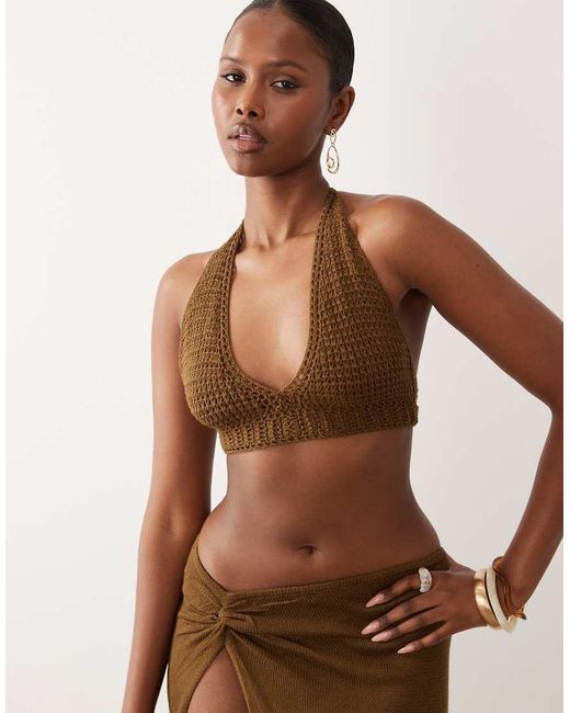 Flook Brown The Label Kyla Crochet Halter Top