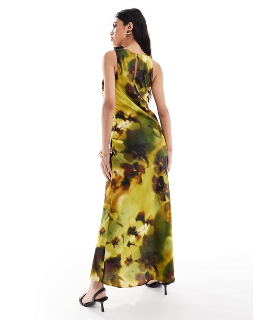 River Island Green Floral Print Ruched Midi Dress