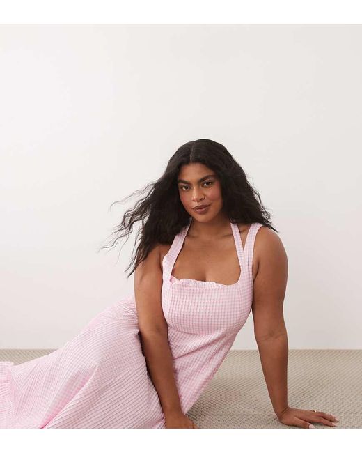 ASOS Pink Asos Design Curve Square Neck Maxi Sundress With Peekaboo Bust