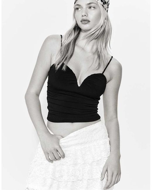 Stradivarius Top Met Bandjes En V-Hals in het White