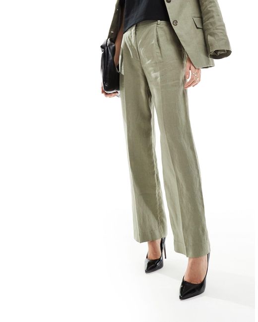 & Other Stories Green Linen Relaxed Trousers