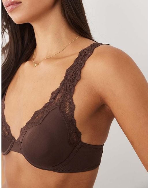 ASOS Brown Lilah Microfibre Built Up Underwire Bra With Lace Trim