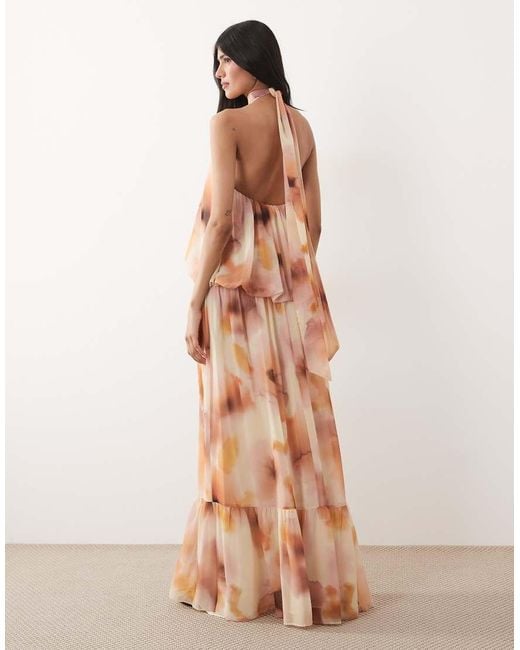 Mango Pink Halterneck Tiered Maxi Dress