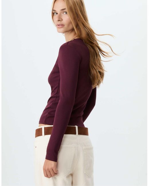 T-shirt basique à manches longues - aubergine Stradivarius en coloris Purple