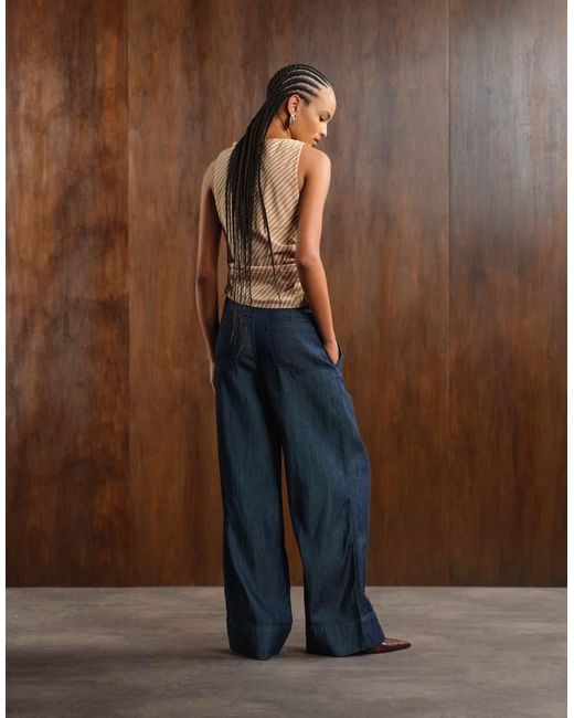 Pantalones Azules Con Pinzas Delanteras De Tejido Efecto Denim De (Parte De Un Conjunto) Mango de color Brown