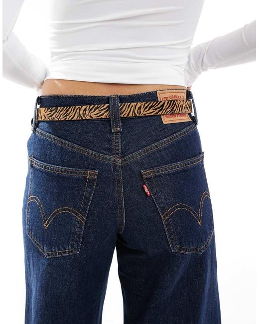 ASOS Blue Leather Waist And Hip Tiger Print Belt With Oval Buckle