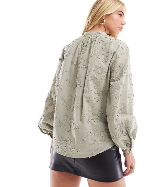 & Other Stories Gray Floral Embroidered Blouse