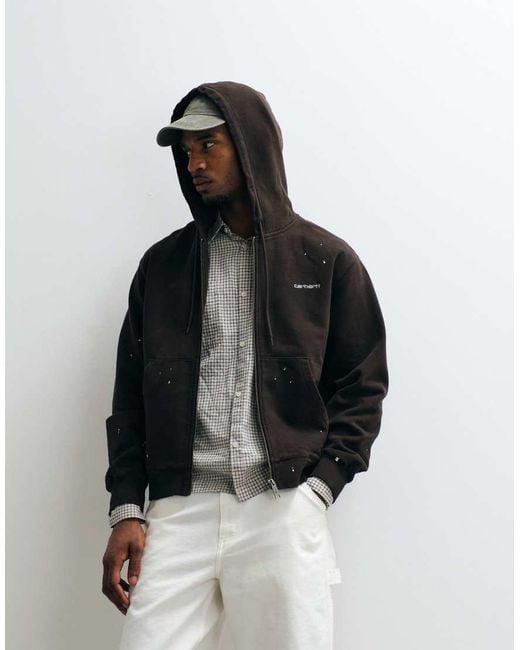 Carhartt Black Zip Through Hoodie With Paint Splatter Effect for men