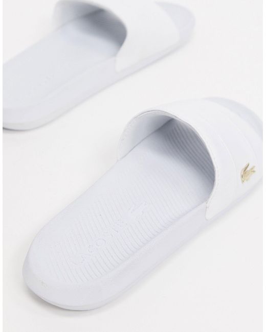 Lacoste Leather Croco Sliders in White for Men - Save 36% | Lyst
