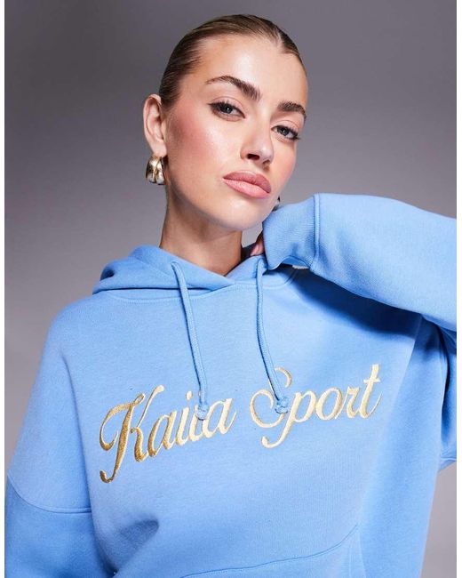 Kaiia Blue Sport Embroidered Script Logo Hoodie Co-ord