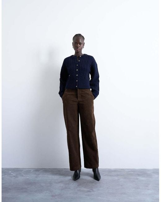 TOPSHOP Blue Knitted Cable Fitted Waist Cardigan