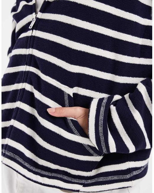 Gap Blue Beach Terry Striped Overhead Logo Hoodie
