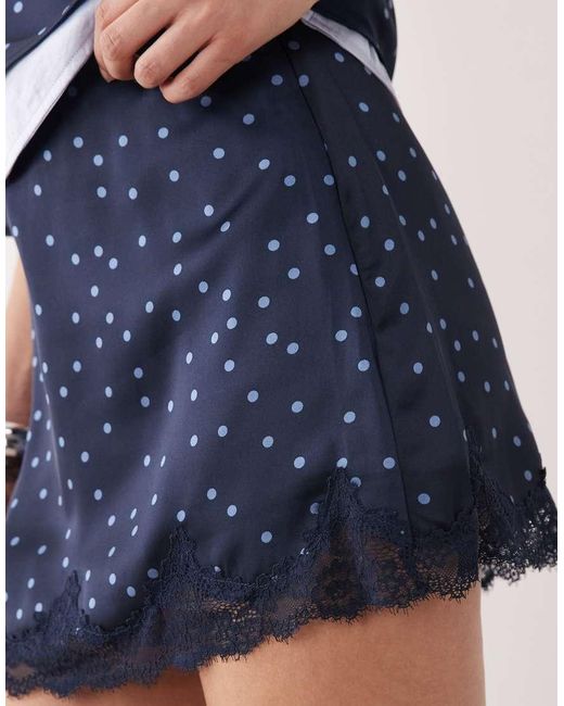 Abercrombie & Fitch Blue Lace Trim Satin Mini Skort Co-ord