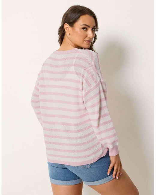 Yours Clothing Pink Stripe Knitted Cardigan