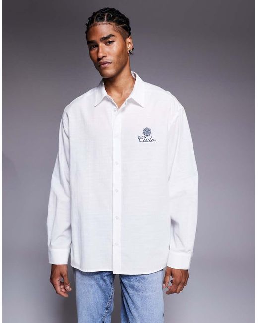 ASOS White Oversized Shirt With Chest Embroidery for men