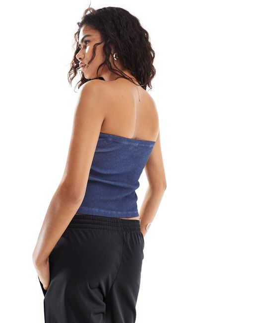 Collusion Blue Washed Rib Button Bandeau