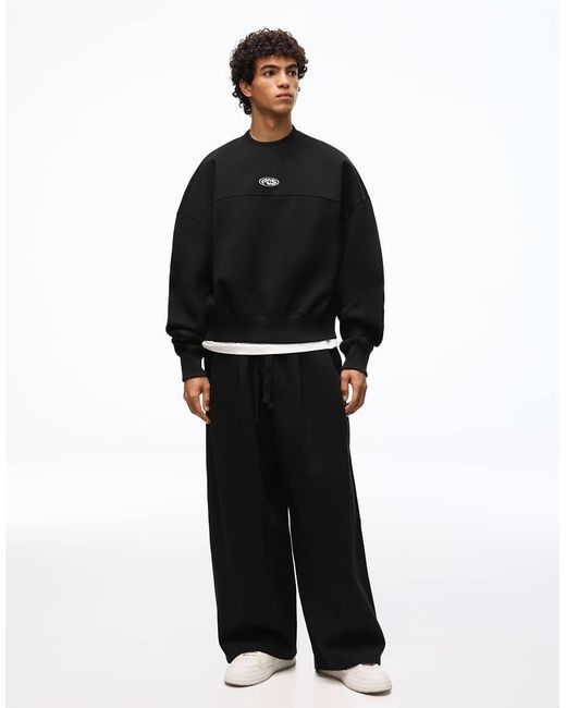 Bershka Black Bonded Pleated Volume jogger Trousers for men