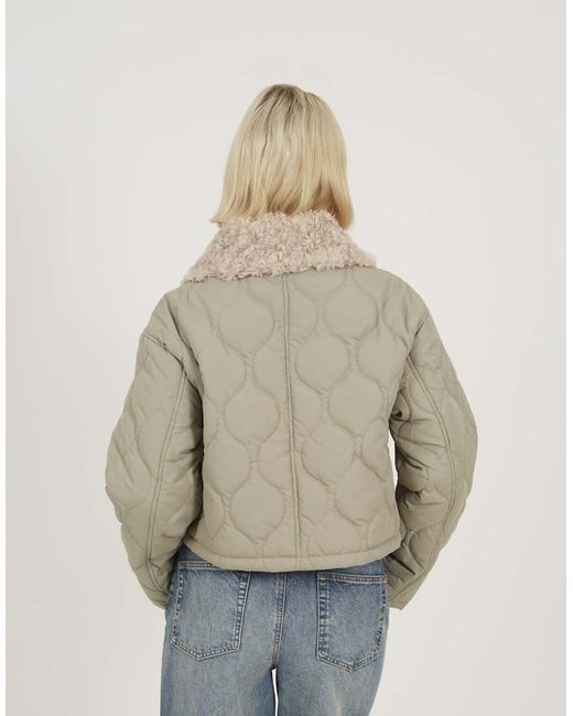 Brave Soul Natural Onion Qulited Jacket With Faux Fur Collar