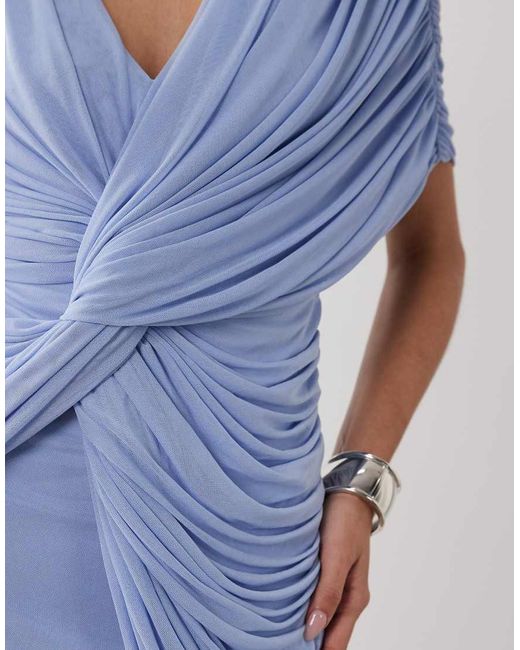 ASOS Blue Twist Plunge Neck Cape Midaxi Dress