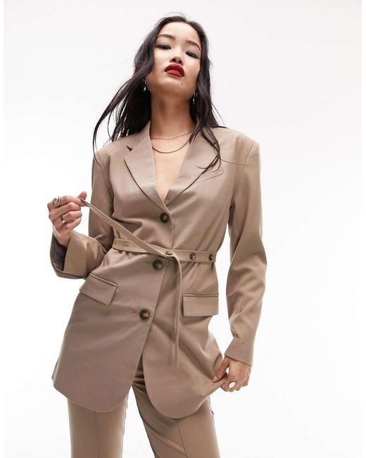 TOPSHOP Brown Belted Blazer