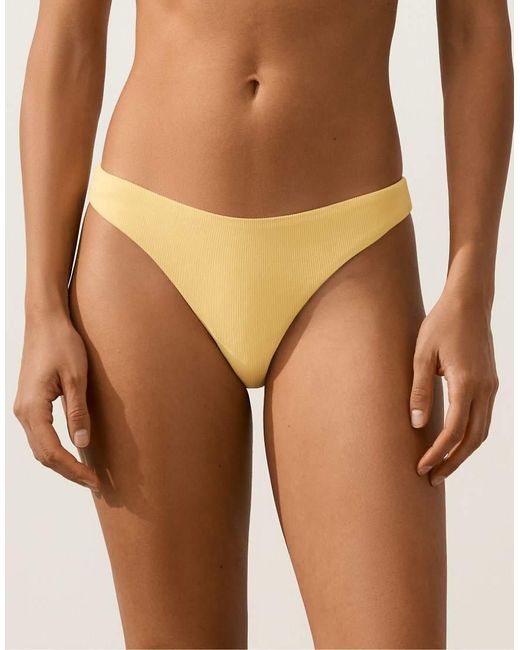 Oysho Brown Ribbed U-cut Brazilian Bikini Briefs