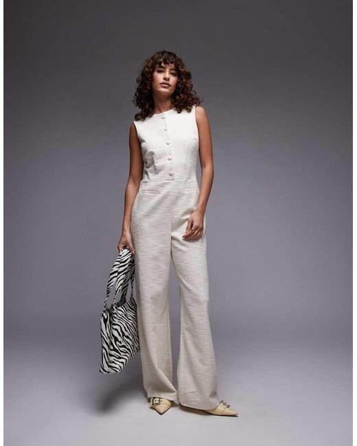 Mango Jumpsuit Met Knopen En Ronde Hals in het Gray