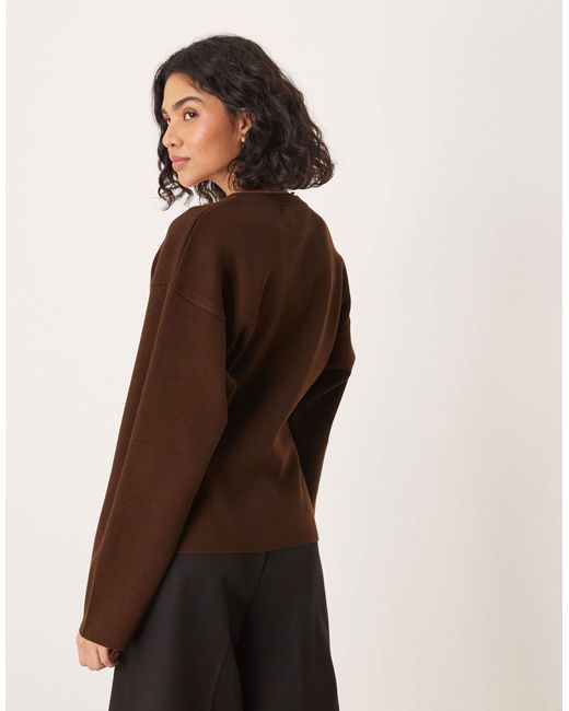 ASOS Brown Knitted Structured Crew Neck Cardigan