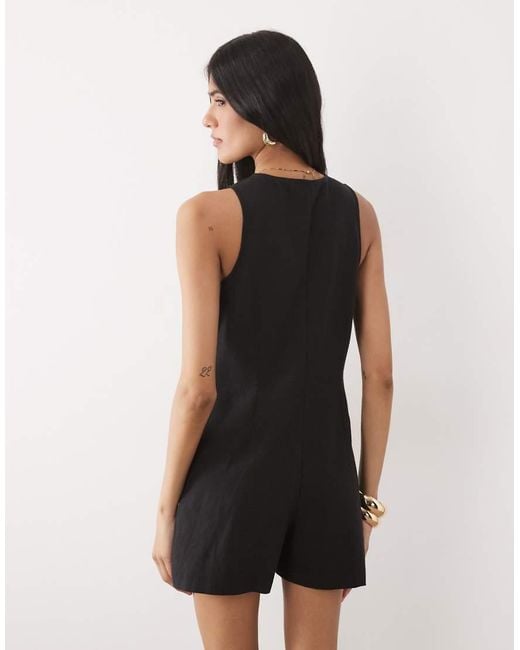 New Look Natural V Neck Button Through Playsuit