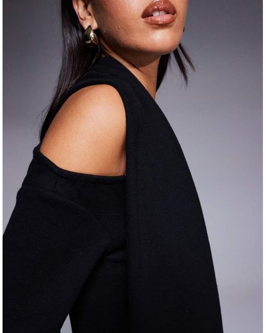 ASOS Black Supersoft Slash Neck Scarf Detail Mini Dress