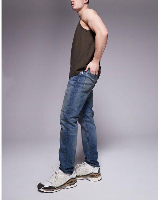 River Island Blue Slim Fit Distressed Jeans for men
